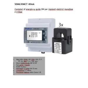 Kit completo Eastron SDM630MCT 40mA + n. 3 ESCT-TA16 40mA Misuratore di Energia Monofase / Trifase AC 400V Digitale - immagine 4