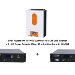 SP24 Axpert VM III TWIN 6000watt 48V Off-Grid Inverter + 2 UFO Power Batteria 100ah 48 volt 4.8kw Rack 3U LifePO4