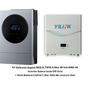 Kit Voltronic Axpert MKS IV 6Kw 48 Volt 6000-48 Inverter Solare Isola Off-Grid + Yilink Batteria LifePo4 7.2Kw 150A 48v versione Wall