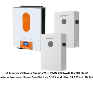 Kit Voltronic Axpert VM III TWIN 6000watt 48V Off-Grid Inverter e 2 batterie Luxpower PowerGem Wall da 5,12 kw al litio - 51,2 V (tot. 10,24Kw)