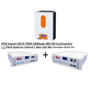 SP24 Axpert VM III TWIN 6000watt 48V Off-Grid Inverter + 2 Yilink Battery LifePo4 2.4Kw 50A 48v Rack 3U version